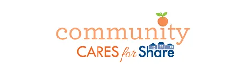 Community Cares for Share logo with an orange fruit icon